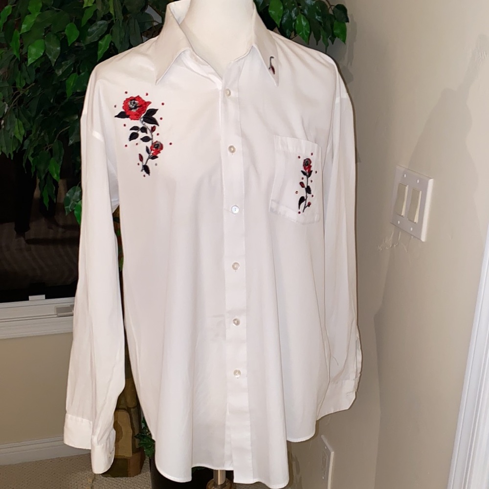 Henri Valdise Button Up Embellished L/S Shirt Poly-Cotton Blend Vintage